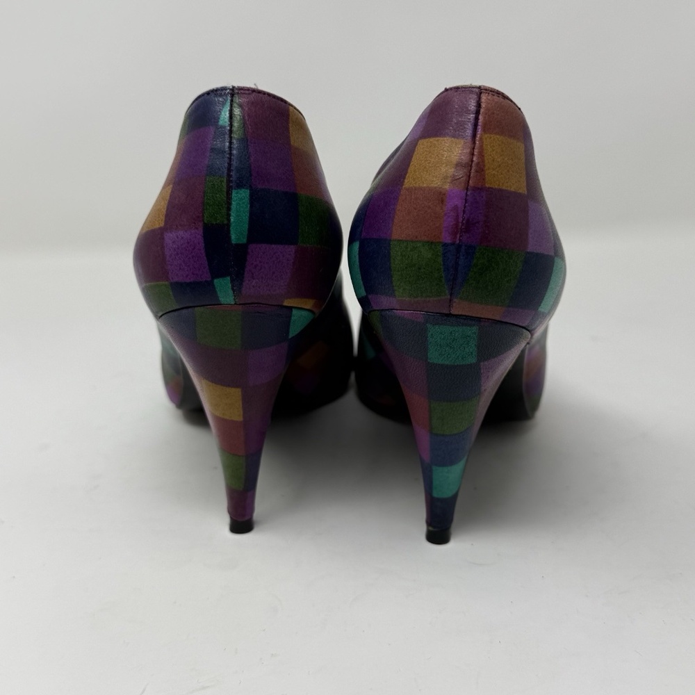 Vintage Stuart Weitzman 80s Bright Multicolor Heels Leather Sz Womens 9 Colorful - Picture 11 of 16